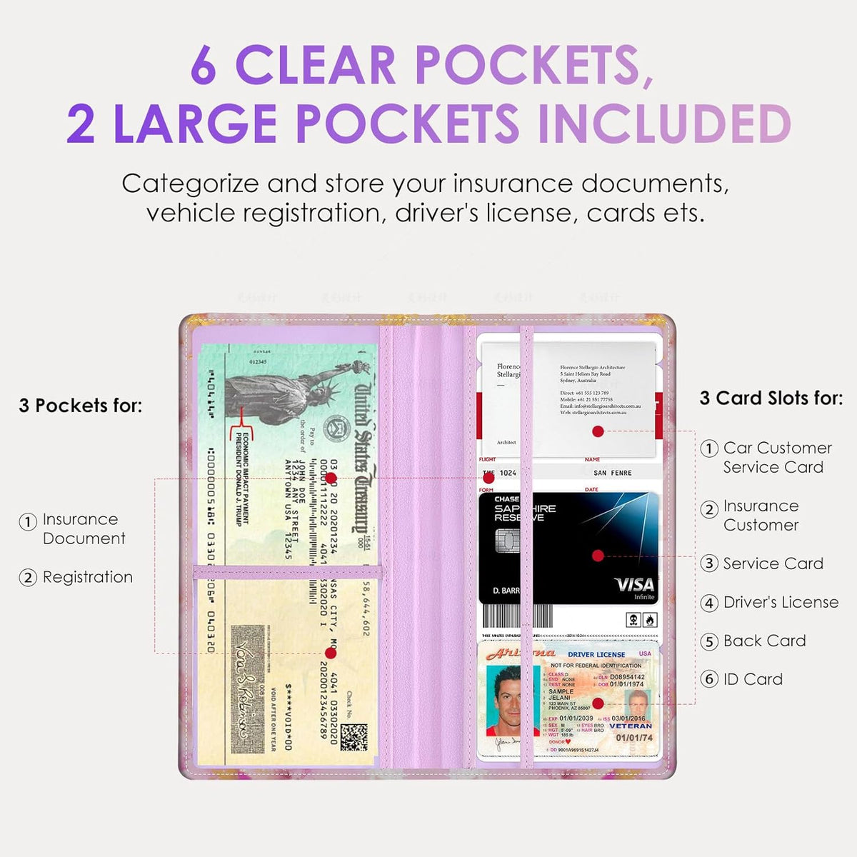 Car Registration and Insurance Holder，Colour Patterns Men Women Car License Document Registration and Insurance Card Holder