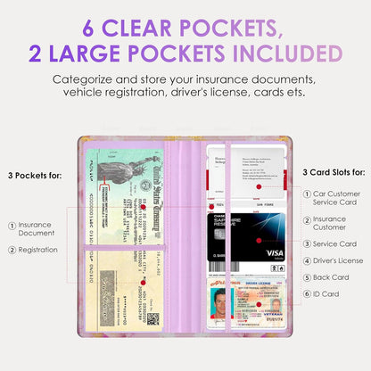 Car Registration and Insurance Holder，Colour Patterns Men Women Car License Document Registration and Insurance Card Holder