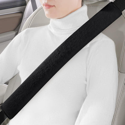 LACDL Extra Long Seatbelt Cover Super Soft Furry for Adults Kids Women & Men, Thick Plush Full Car Seat Belt Strap Cushion, Fluffy Shoulder Pad Protector, Auto Interior Accessories, 1pc, Black, 15.5in