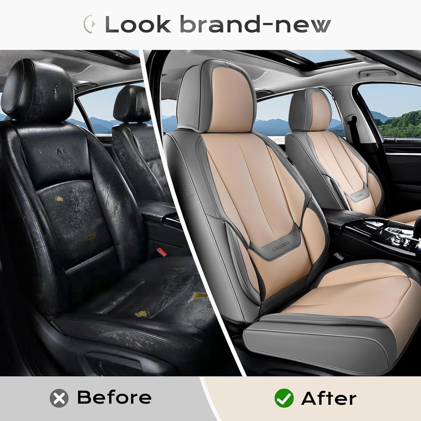 Coverado Seat Covers Full Set, Black Seat Covers for Cars 5 Seats, Car Seat Protector, Waterproof Nappa Leather Car Seat Cushion, Front and Rear Car Seat Cover Fit for Most Sedans SUV Pick-up Truck - Colors B