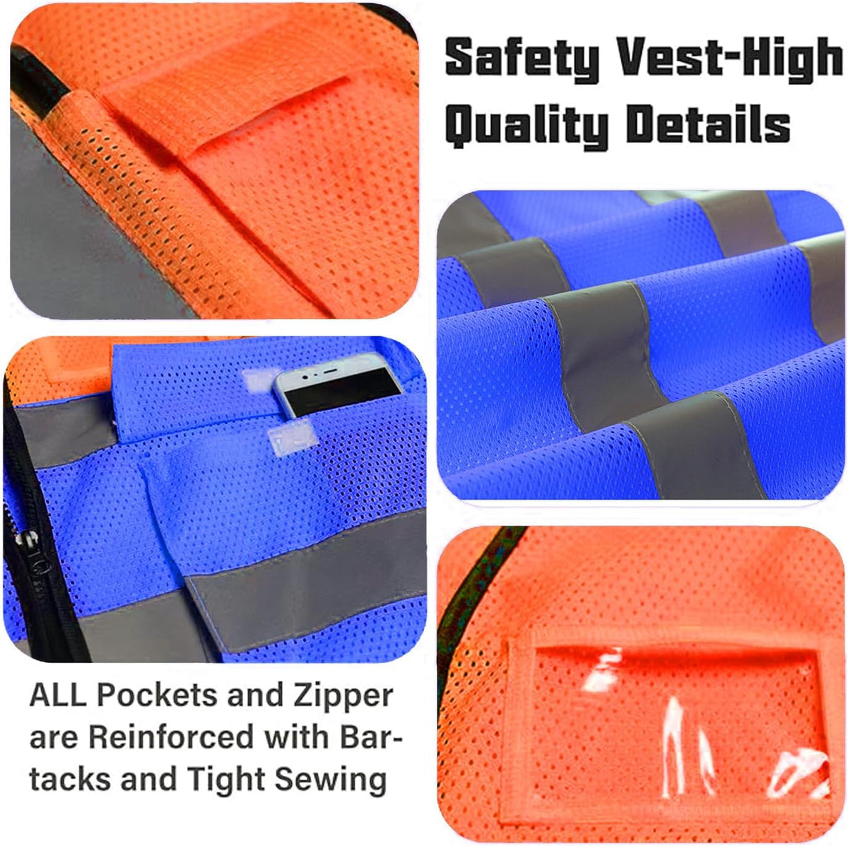 Reflective Mesh Safety Vest, Breathable Hi Vis Vest Construction Work with 5 Pockets and Zipper for Men Women