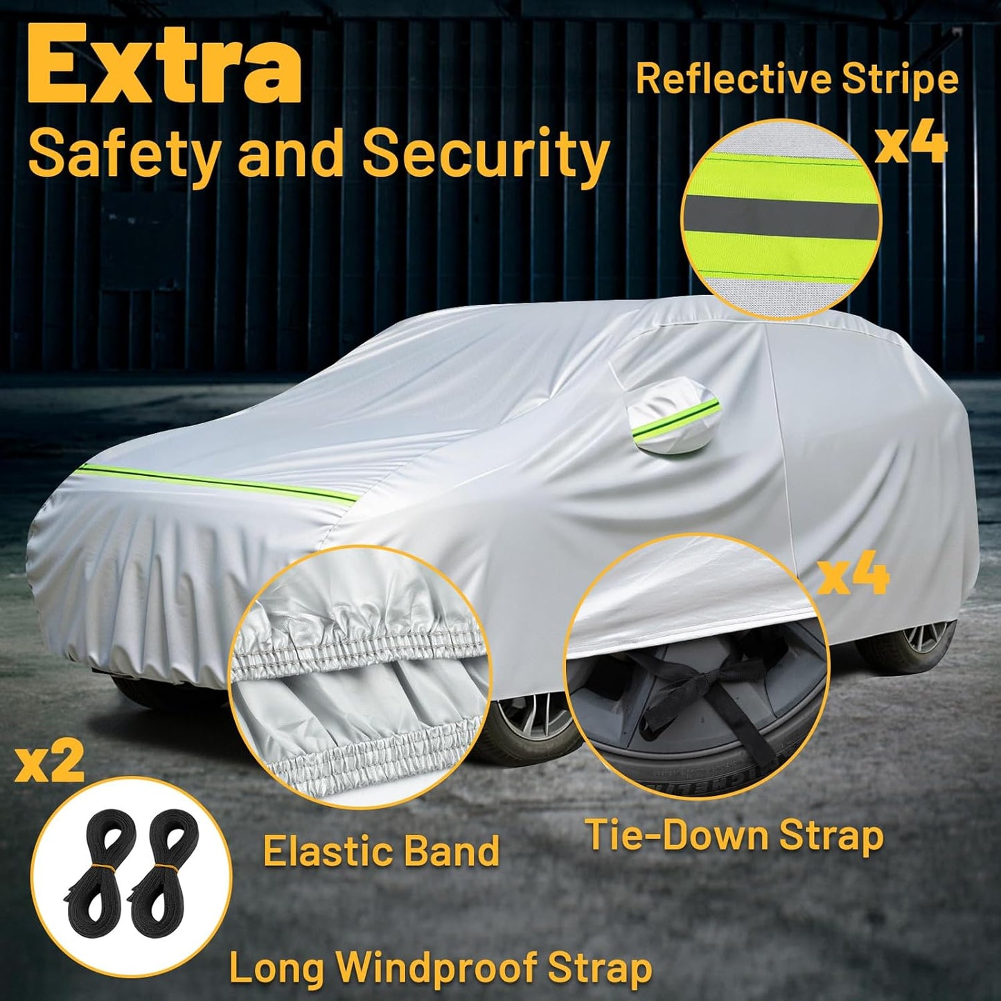 Favoto SUV Car Cover Waterproof All Weather 6 Layers Heavy Duty Car Cover for Automobiles Rain Sun Snow UV Protection with Inner Cotton Car Cover Outdoor Universal Fit for SUV (188-198 inch) Silver
