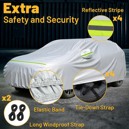 Favoto SUV Car Cover Waterproof All Weather 6 Layers Heavy Duty Car Cover for Automobiles Rain Sun Snow UV Protection with Inner Cotton Car Cover Outdoor Universal Fit for SUV (188-198 inch) Silver