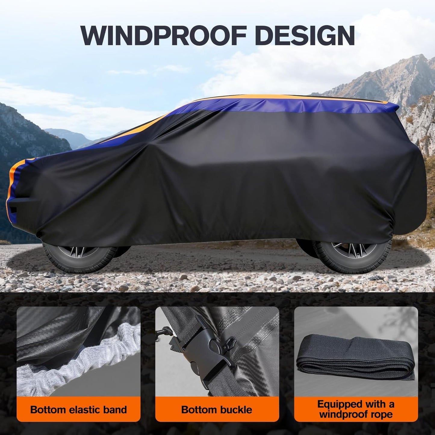 Car Cover Waterproof All Weather for Automobiles, 6 Layers Outdoor Full Exterior Cover Rain Sun UV Snowproof Protection with Zipper Cotton, Mirror Pocket for Sedan (190-195 inch)