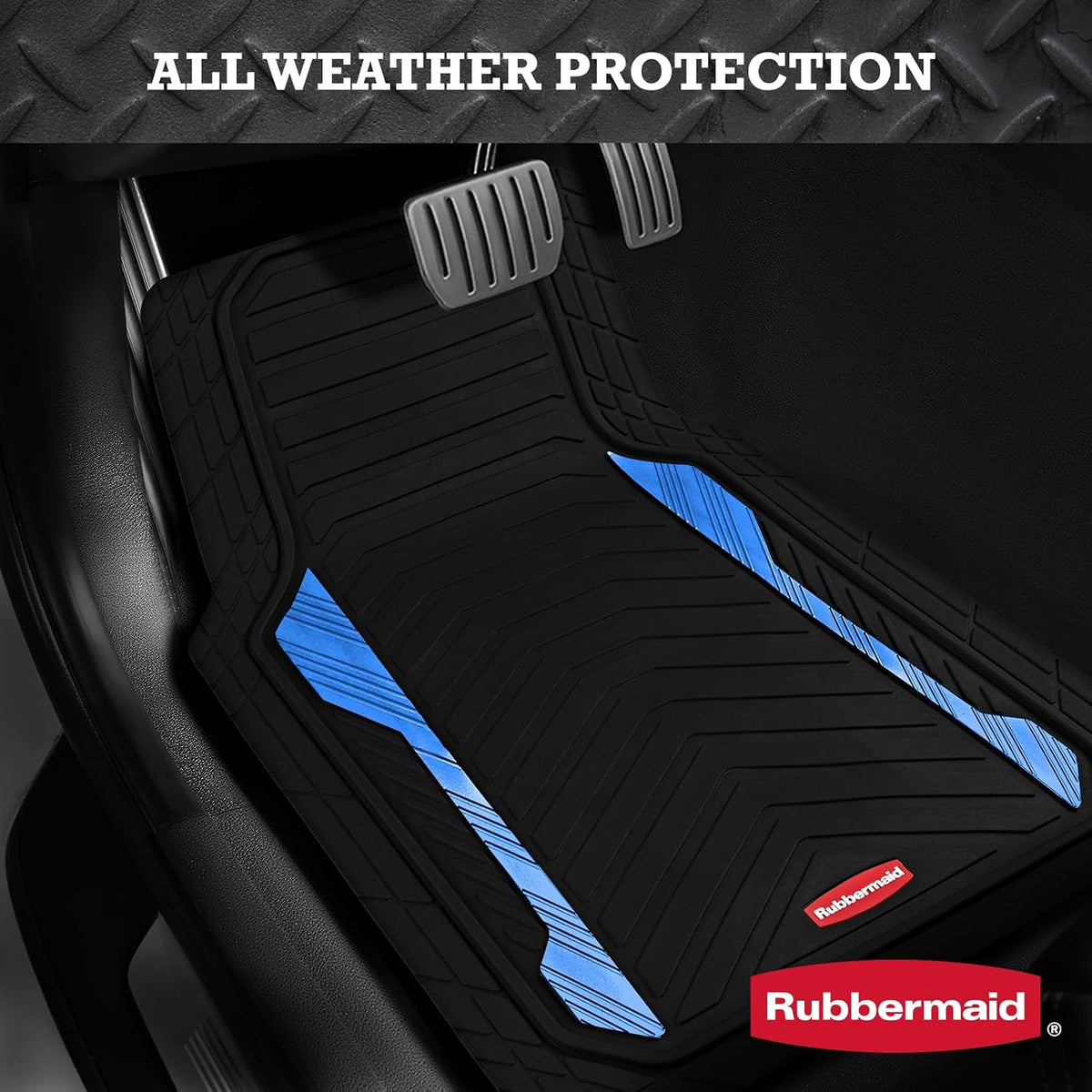 Rubbermaid Car Floor Mat, Heavy Duty All-Weather Car Mats Full Set with Dual-Tone Pink Aluminum Inserts – Universal Fit, Anti-Slip Backing, Trim-to-Fit for Most SUV, Sedan, Van