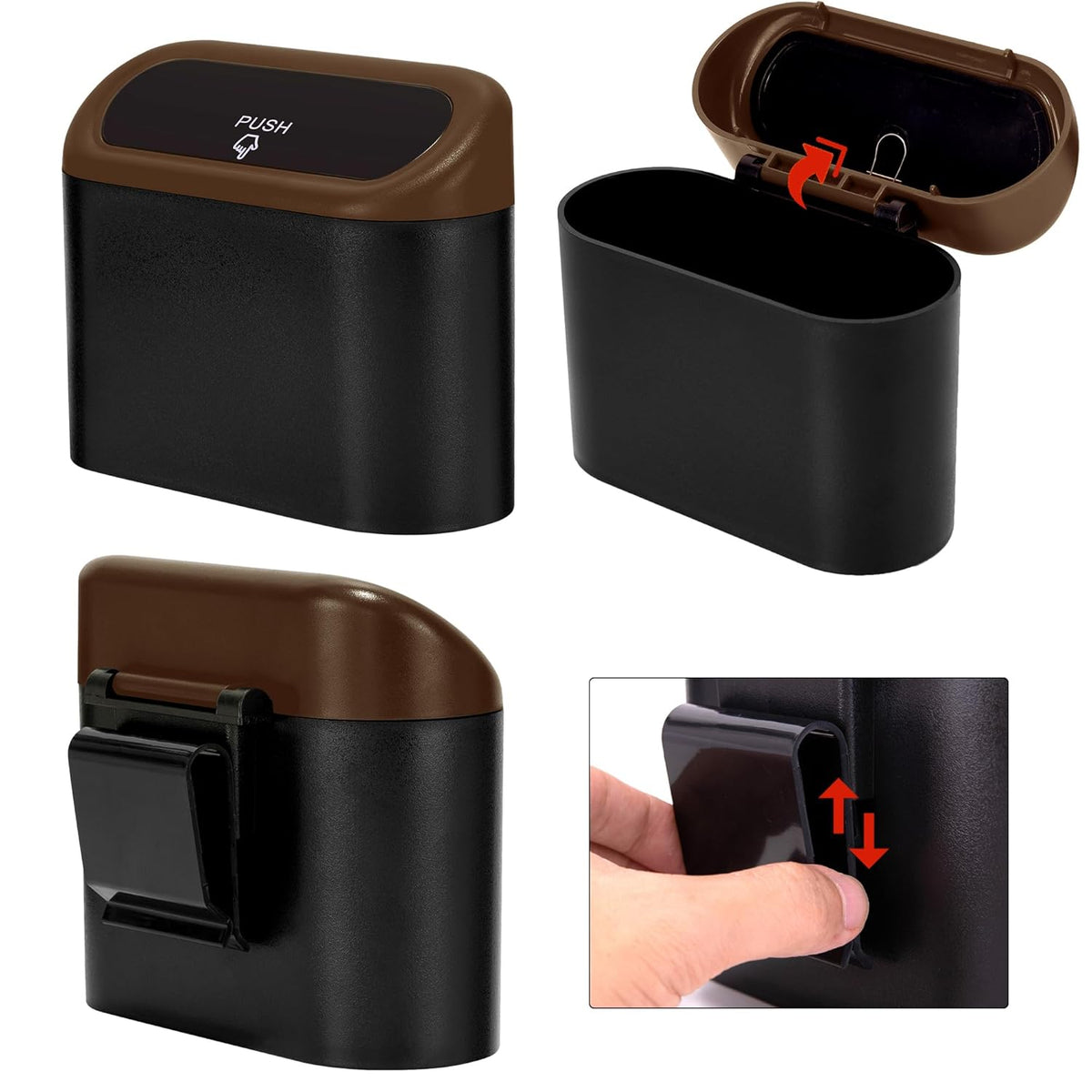 Ginsco 2 Pack Mini Car Trash Can with Lid, Small Car Garbage Can, Cute Leakproof ABS Trash Bin, Cars Accessories for Interior, Garbage Bin for Car, Home, Office with 120pcs Trash Bags Black