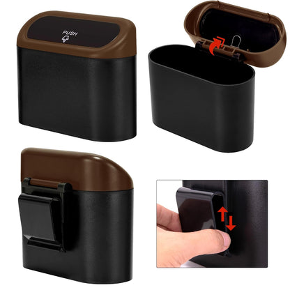 Ginsco 2 Pack Mini Car Trash Can with Lid, Small Car Garbage Can, Cute Leakproof ABS Trash Bin, Cars Accessories for Interior, Garbage Bin for Car, Home, Office with 120pcs Trash Bags Black