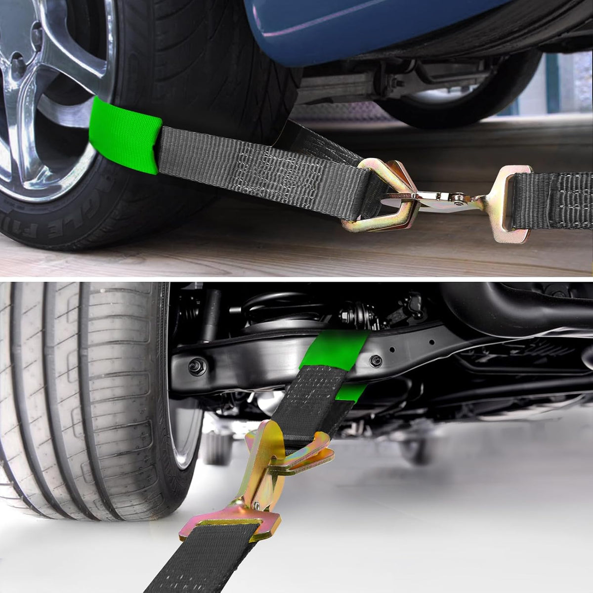 Trekassy Car Tie Down Straps for Trailers with Snap Hooks, Ratchet Straps for Car, Truck, UTV & More, 10000 lb Break Strength, Includes (8) Axle Straps