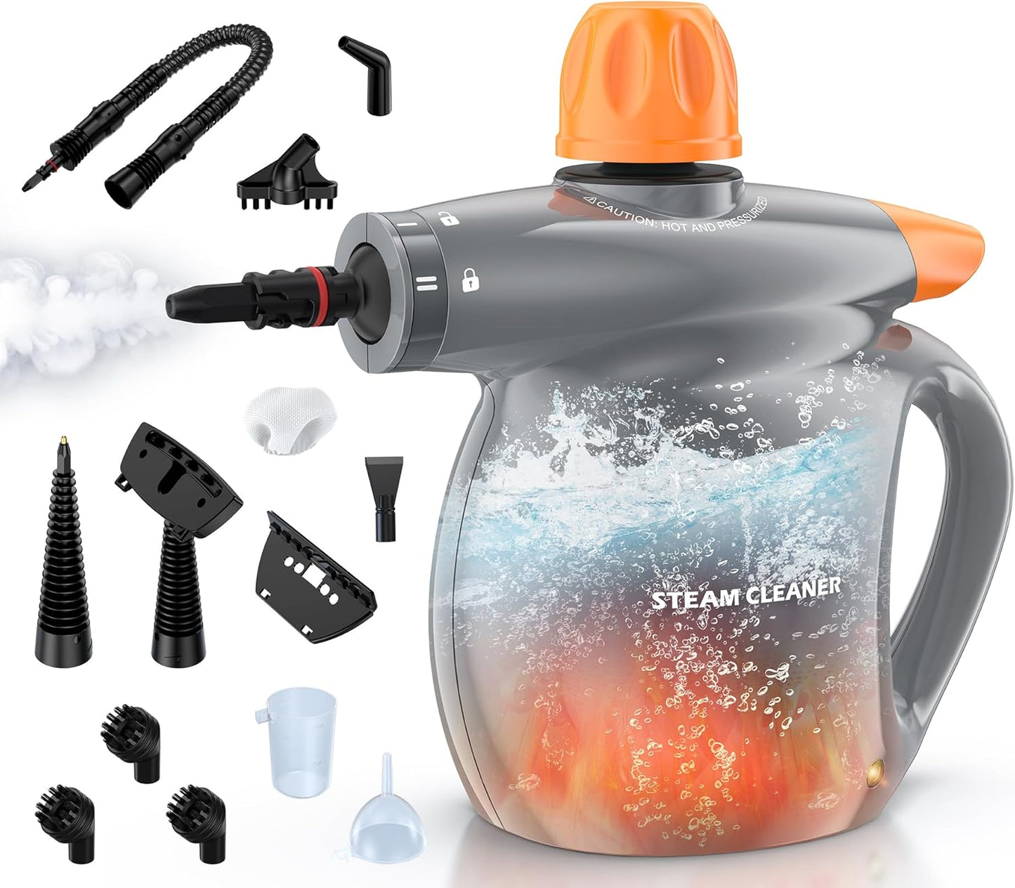 Steam Cleaner, Pressurized Handheld 13pcs Multi-Purpose Natural Deep Cleaning Steamer, Portable Steamer for Cleaning Home, Grout, Kitchen, Car, Window, Upholstery, Bathroom and Clothes, White