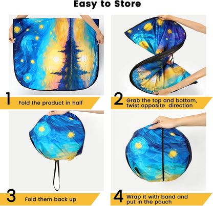 Iridescent Sun Shade for Car Windshield, Foldable Universal Car Windshield Upgrade Sunshade Enhanced UV Rays Reflective Sun Visor Shade Keeps Vehicle Cool