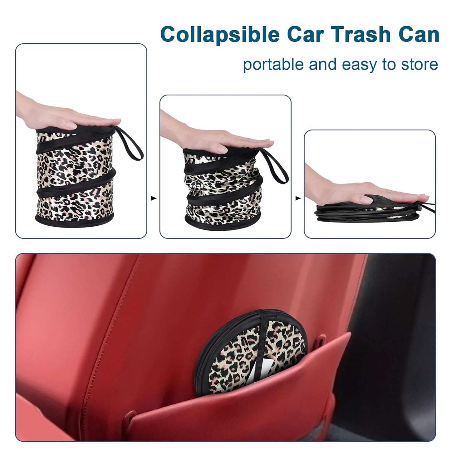Car Trash Can, 2 Packs Mini Collapsible Pop-up Car Garbage Can, Waterproof Hanging Car Trash Bag with Velcro, Car Trash Bin, Black