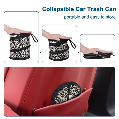 Car Trash Can, 2 Packs Mini Collapsible Pop-up Car Garbage Can, Waterproof Hanging Car Trash Bag with Velcro, Car Trash Bin, Black