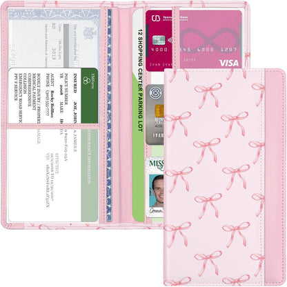 Car Registration and Insurance Holder, Auto Truck Document Holder with Magnetic Shut, Vehicle Glove Box Car Organizer, Interior Car Accessories for Women Men (Bow)