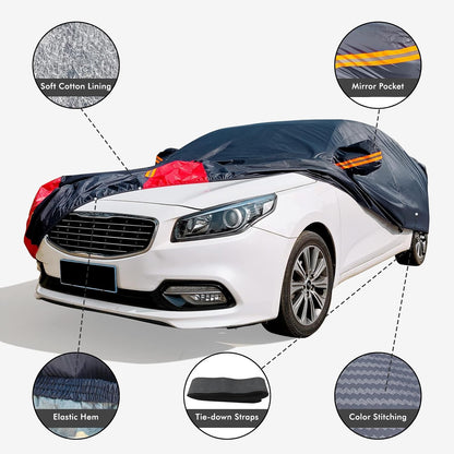 Car Cover Waterproof All Weather for Automobiles, 6 Layers Outdoor Full Exterior Cover Rain Sun UV Snowproof Protection with Zipper Cotton, Mirror Pocket for Sedan (190-195 inch)