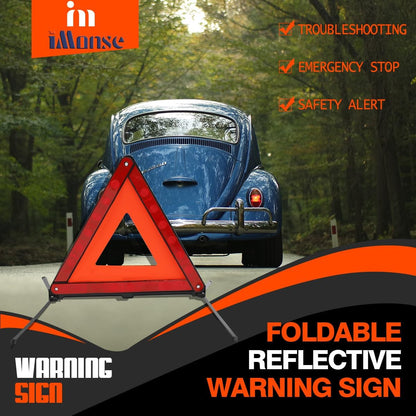 Warning Safety Triangle Kit, Emergency Roadside Warning Reflective Triangle 3 Packs with 2 LED Road Flare Light, Foldable with Storage Case for Roadside Breakdowns Emergenc