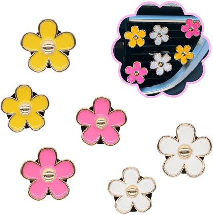 ORIESSE 6pcs Flowers Car Air Freshener Vent Clips Purple White Daisy Air Vent Clip Car Accessories for Women 3.3cm/3cm Flower Vehicle Interior Decor Refillable Diffuser