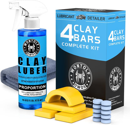 Wontolf Clay Bar Kit, Complete Clay Bars Auto Detailing Clay Luber Lubricant Car Wash Kit, Premium Grade 4 Clay Bars, Lubricant Tablets 10 Pack, Car Detailing Kit for Detailing Cleaning