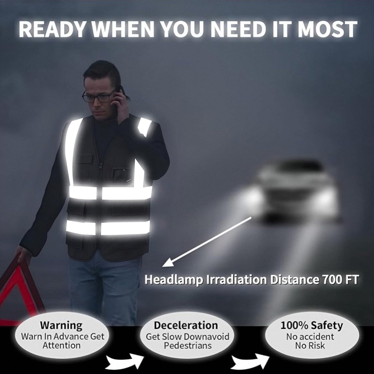 Reflective Mesh Safety Vest, Breathable Hi Vis Vest Construction Work with 5 Pockets and Zipper for Men Women