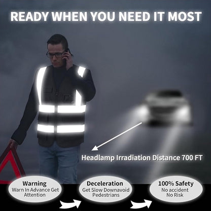 Reflective Mesh Safety Vest, Breathable Hi Vis Vest Construction Work with 5 Pockets and Zipper for Men Women