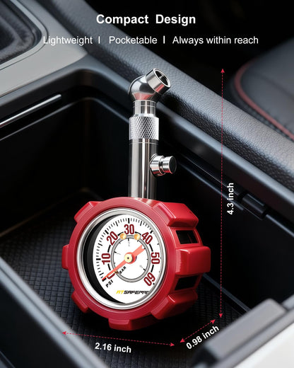 ATsafepro Tire Pressure Gauge, 5-60 PSI, ANSI B40.1 Certified, Extended 360° Swivel Head, Hold & Bleed Button, Dual Guard,Tire Gauges Fit for Cars and Motorcycles - Compact & Battery-Free