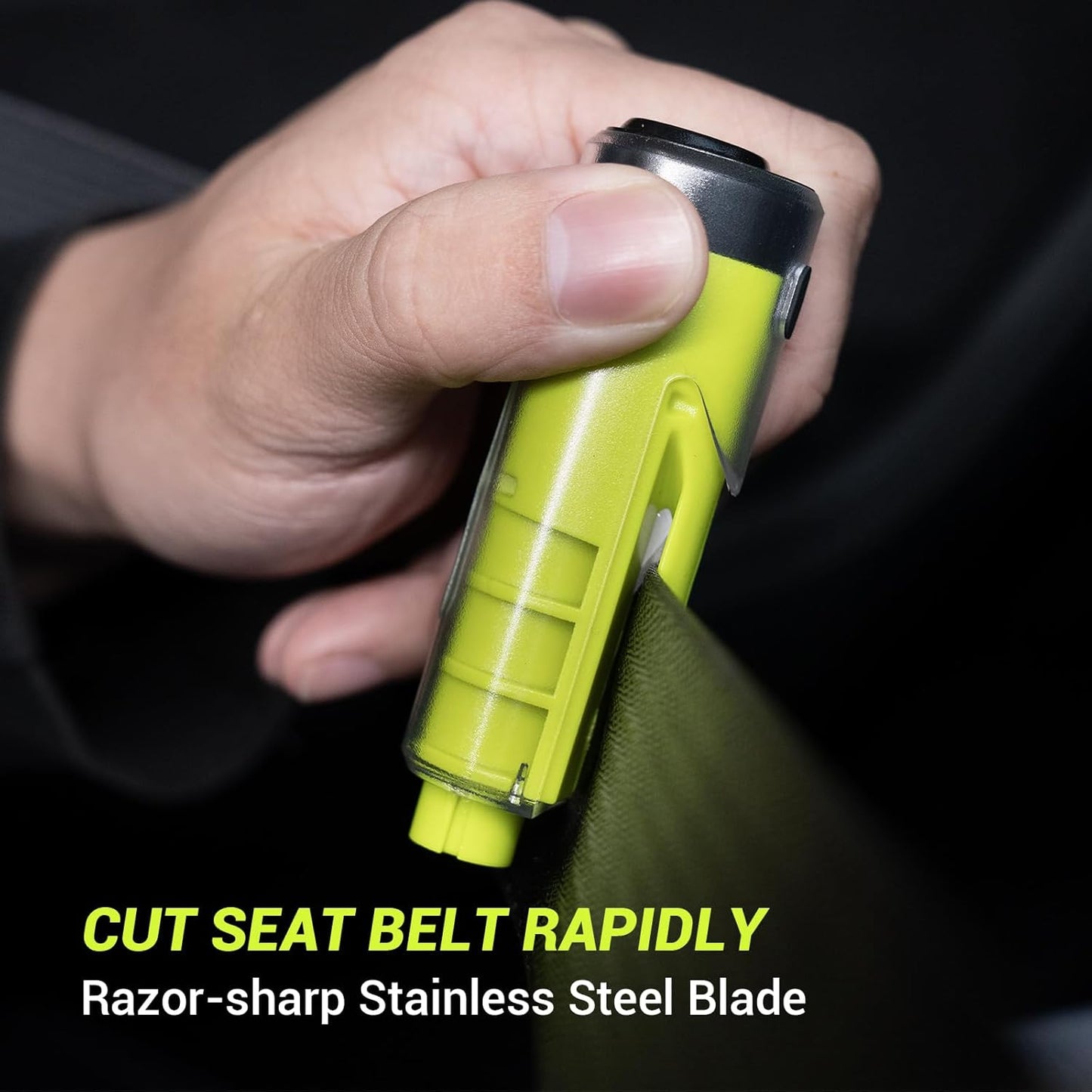 SodaRide Window Breaker Seatbelt Cutter with Flashlight,3 in 1 Car Escape Tool Key Chain,Safe Hammer Glass Breaker Under Water,2 Pack, Black Green