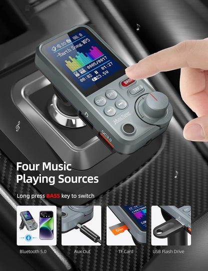 Nulaxy KM30 Bluetooth Car Adapter, FM Transmitter with 1.8" Color Screen, Hands-Free Calling Strong Mic, QC3.0 Fast Charging, Treble & Bass Sound Music Player, Wireless Radio Receiver, AUX TF USB