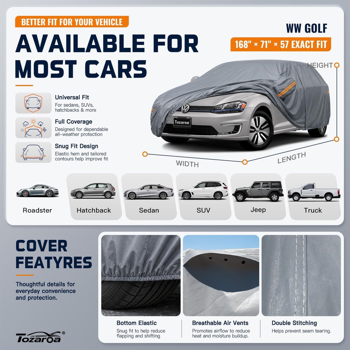 SUV Cover Waterproof All-Weather,Outdoor Full Exterior Automobiles SUV(Length 182-190 inch) with Windshield Sun Shade Universal Fit Toyota RAV4,CRV,Model Y,Q5,Size S2 (See SizeChart)