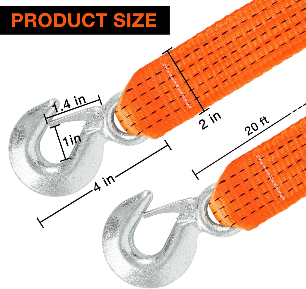 ATV Tow Strap with Hooks 20 ft,15000 lbs Towing Straps Heavy Duty with Hook 2 inch x 20 Foot Ropes for Trucks Vehicles Acessories,Cable for Truck Boat,Roadside Emergency Car Kit
