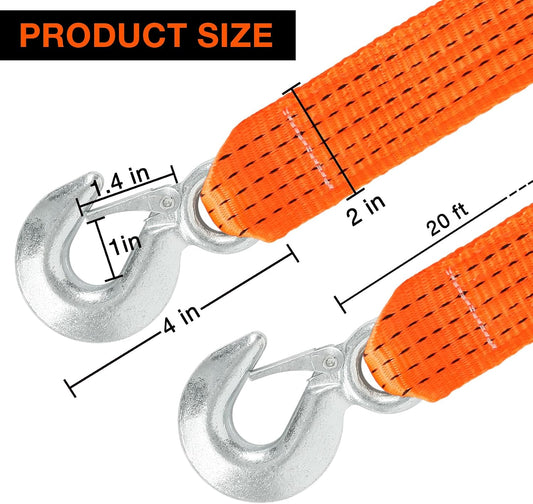 ATV Tow Strap with Hooks 20 ft,15000 lbs Towing Straps Heavy Duty with Hook 2 inch x 20 Foot Ropes for Trucks Vehicles Acessories,Cable for Truck Boat,Roadside Emergency Car Kit