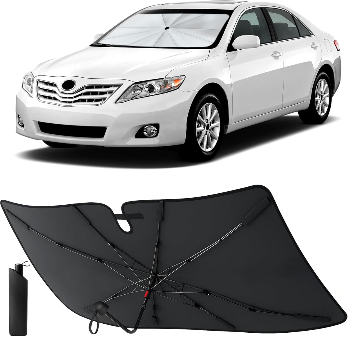 Econour Windshields Sun Shade for Car | Medium Foldable Car Sunshade & Window Tint | UV & Heat Protection Front Window Sun Shield, Keeps Interior Cool, Fits Sedans SUVs & Trucks (57” x 33”)