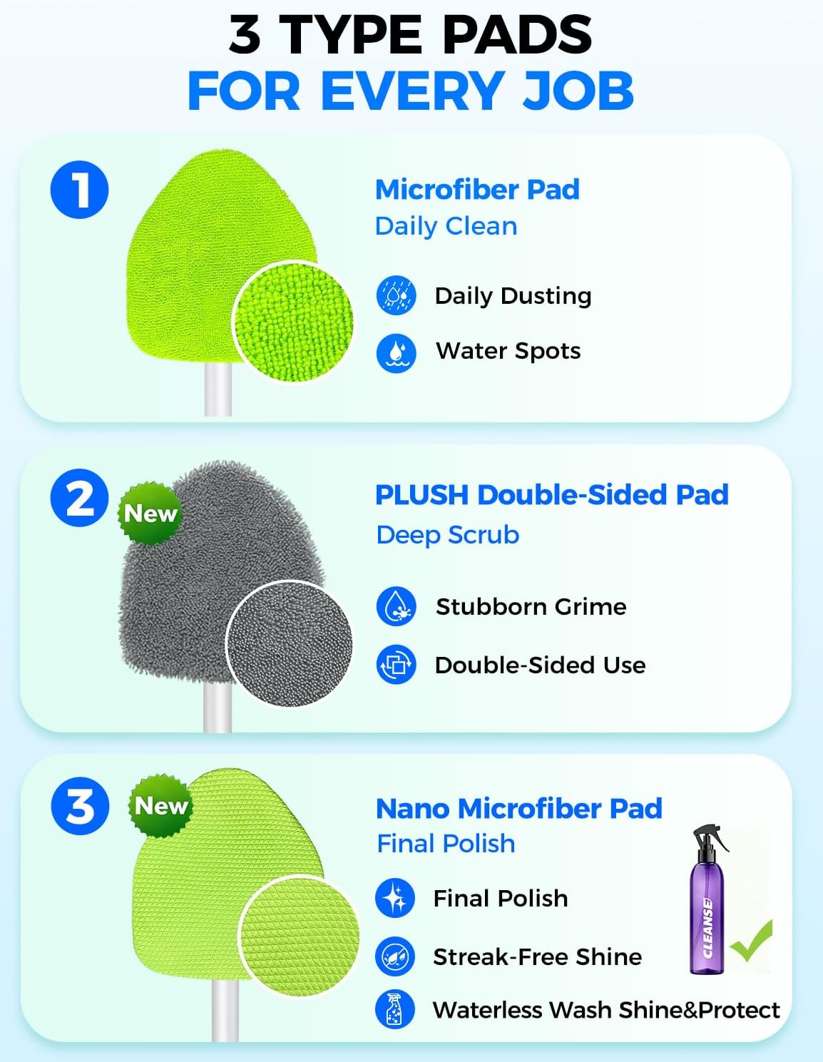 XINDELL 24-inch Windshield Cleaner Tool – Upgrade Large Head Car Interior&Exterior Window Cleaning Kit with Extendable Handle & 4 Microfiber Pads, Auto Wiper Brush for Car, Trucks, SUVs, RVs & Home
