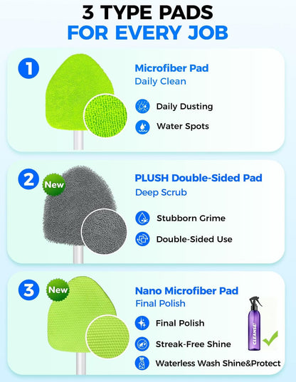 XINDELL 24-inch Windshield Cleaner Tool – Upgrade Large Head Car Interior&Exterior Window Cleaning Kit with Extendable Handle & 4 Microfiber Pads, Auto Wiper Brush for Car, Trucks, SUVs, RVs & Home