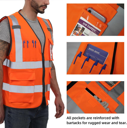 Dib Safety Reflective Safety Vest for Men Women, High Visibility Vest with Pockets and Zipper, ANSI Class 2