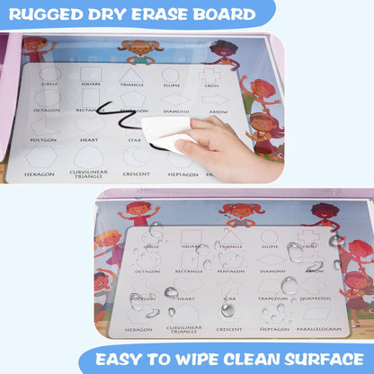 MENZOKE Kids Travel Tray for Toddler Car Seat, Road Trip Activities for Kids with iPad Holder Stand & Dry Erase Board, Road Trip Essentials Accessories Lap Tray as Travel Gifts for Kid, Pink