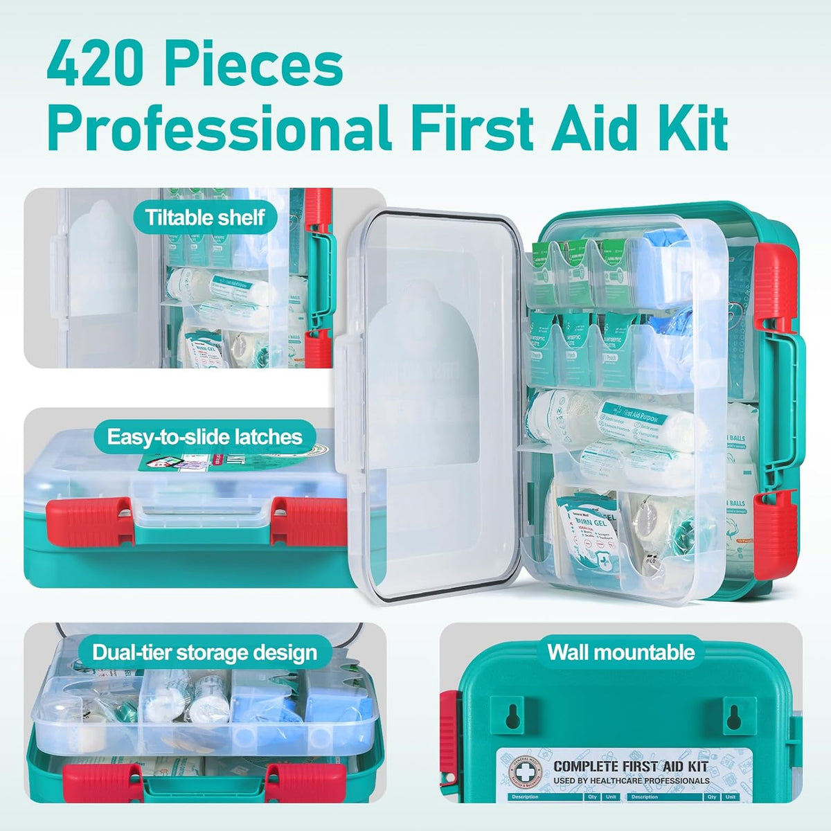 General Medi 110 Pieces Small First Aid Kit - HardCase First Aid Box - Contains Premium Medical Supplies for Travel, Home, Office, Vehicle, Camping, Workplace & Outdoor