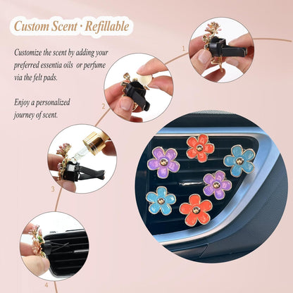 ORIESSE 6pcs Flowers Car Air Freshener Vent Clips Purple White Daisy Air Vent Clip Car Accessories for Women 3.3cm/3cm Flower Vehicle Interior Decor Refillable Diffuser