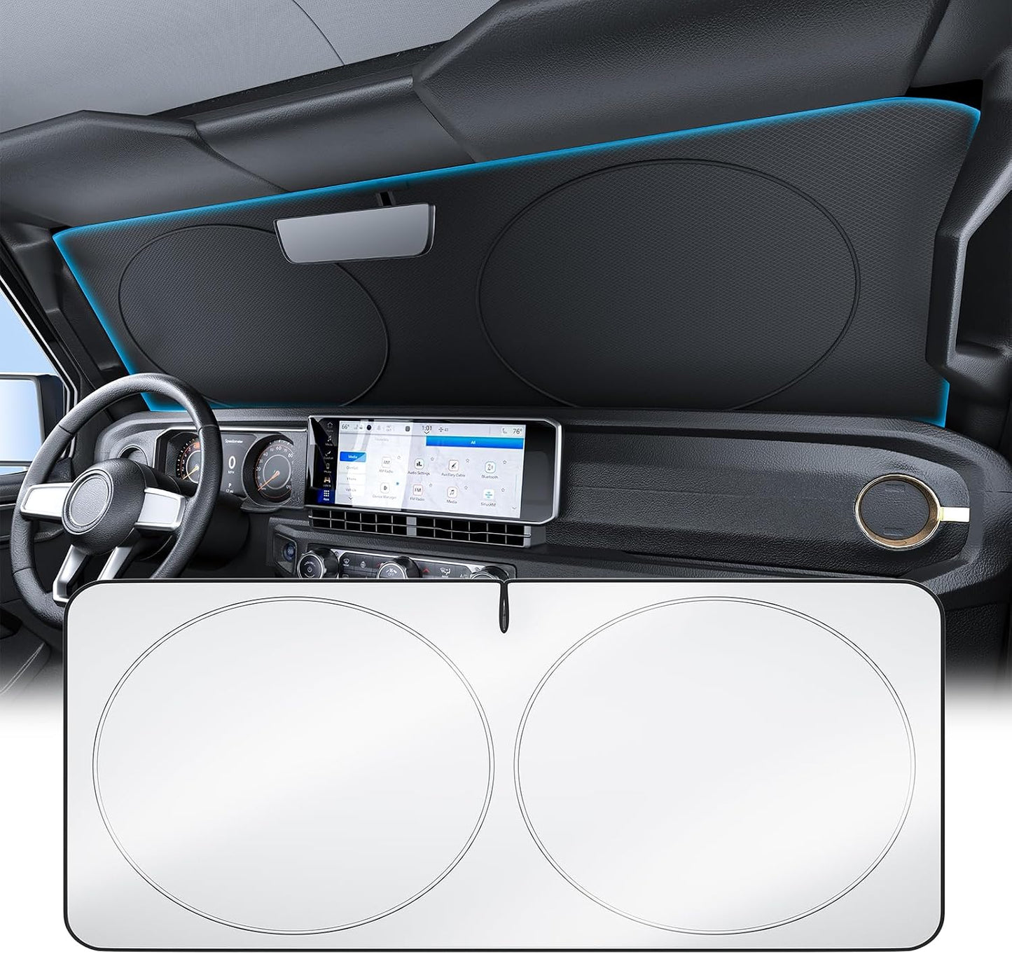 Wigoo Tesla New Model Y Accessories Windshield Sunshade [OEM Design, 100% Sun Blockage] Foldable Heat Insulation Sunshade with Storage Bag, for Model Y 2020~2026 (Juniper), Silver Coating - Colors A