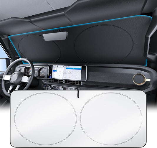 Wigoo Tesla New Model Y Accessories Windshield Sunshade [OEM Design, 100% Sun Blockage] Foldable Heat Insulation Sunshade with Storage Bag, for Model Y 2020~2026 (Juniper), Silver Coating - Colors A
