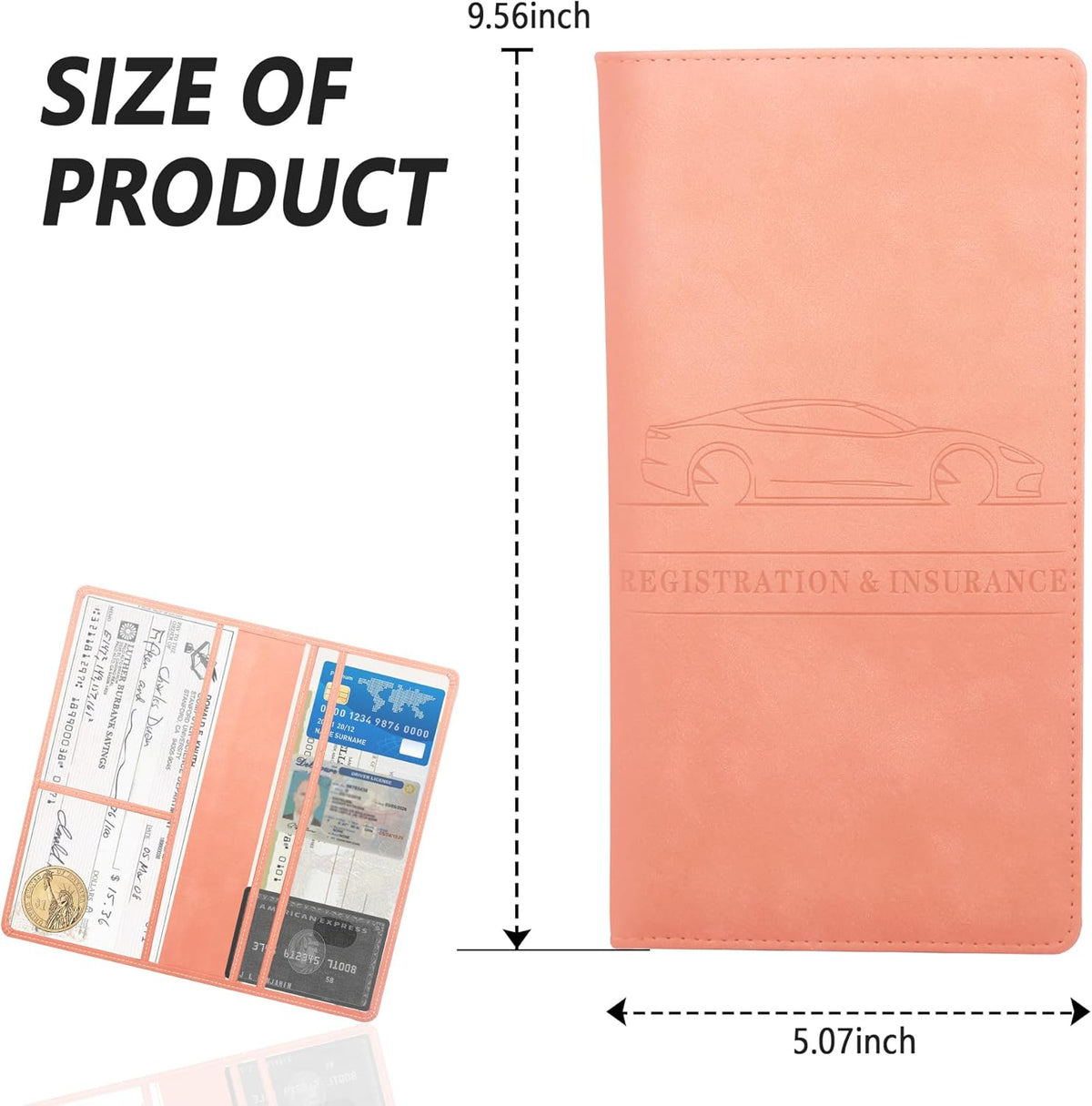 Car Registration and Insurance Holder,PU Leather Car Glove Box Organizer Car Document Holder for ID,Driver's License,Universal Car Organizer Car Accessories for Women/Men (Red)