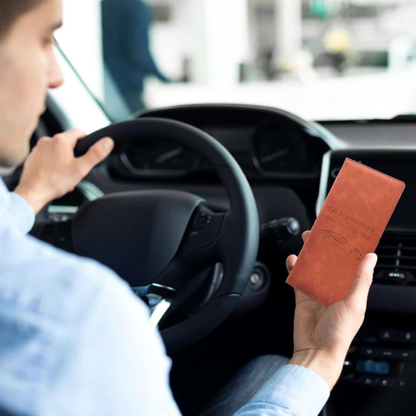 Car Registration and Insurance Card Holder - Vehicle Glove Box Document Organizer - Premium PU Leather Wallet Case - Driver License - Pink