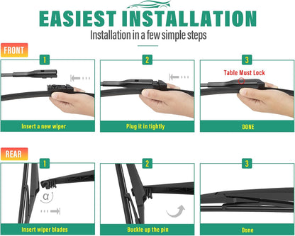26" 16" 12" Windshield Wiper Blades Replacement for Toyota RAV4 2019 2020 2021 2022 2023 2024 2025 RAV 4 / Mazda 5 2006-2015 Premium All Weather Front Rear Wipers Set - OEM Quality (Pack of 3) - Colors A