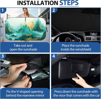 Fauson Car Windshield Sun Shade for Sedans, SUVs & Trucks Reflective UV Block Sunshade Visor Shield Foldable with Storage Bag Blocks Sun Heat to Keep Car Interior Cool, Front Window - L 57 x 32 W