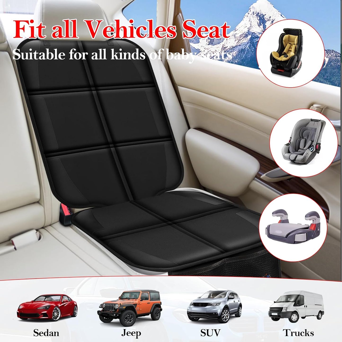 Meolsaek Car Seat Protector for Child Car Seat, Durable 600D Fabric Waterproof Car Seat Cover with Thick Pad Non-Slip Backing，No Imprints (Black 2pcs)
