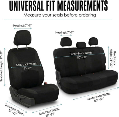 FH Group Full Set Cloth Car Seat Covers, Universal Fit Front and Split Bench Rear, Airbag Compatible, Washable for SUV, Sedan, Van - Black