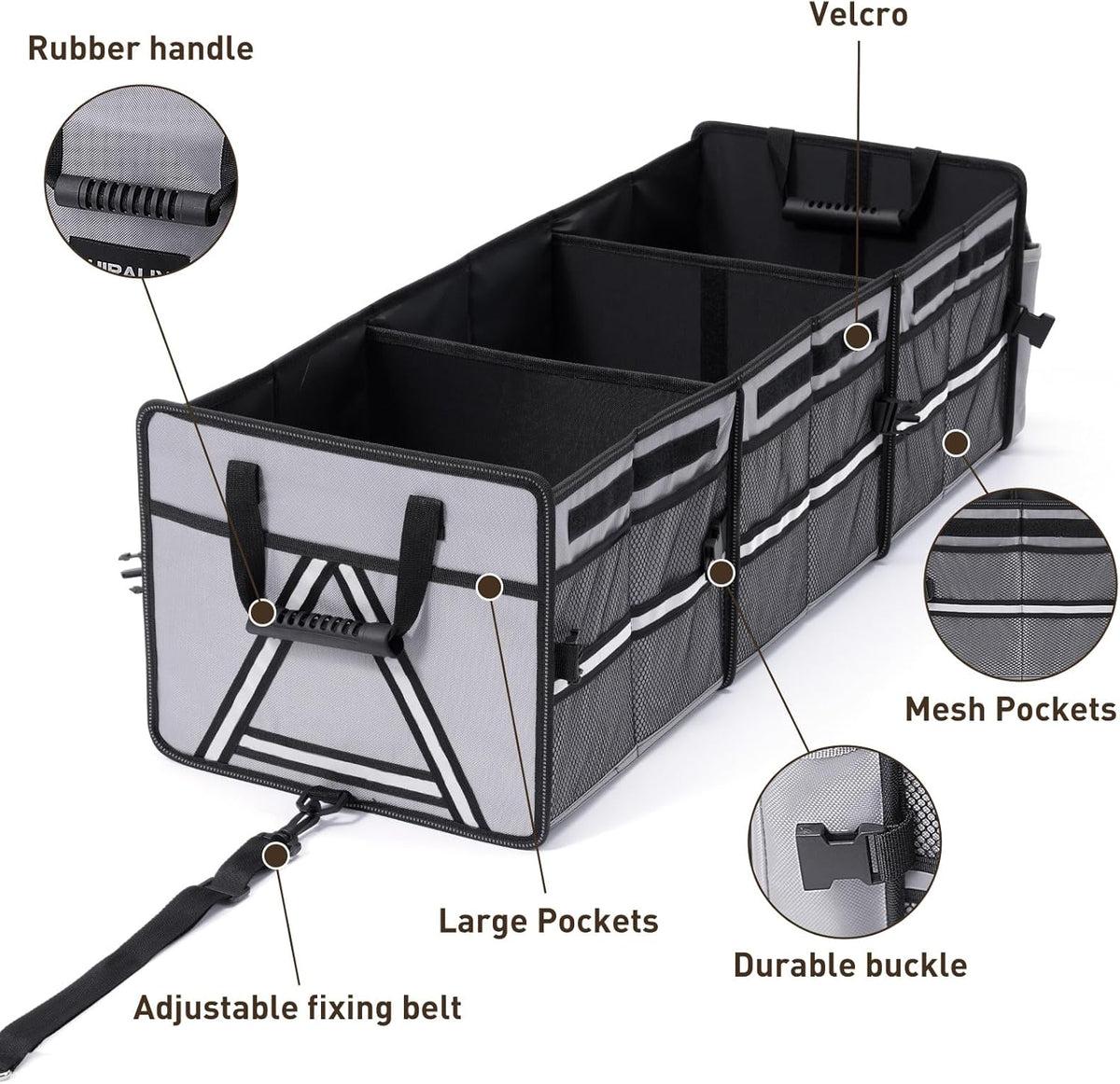 HIRALIY 4 in 1 Car Trunk Storage Organizer with Leakproof Cooler Bag, Multi-Compartment Foldable Trunk Storage Box for Car Truck SUV Black