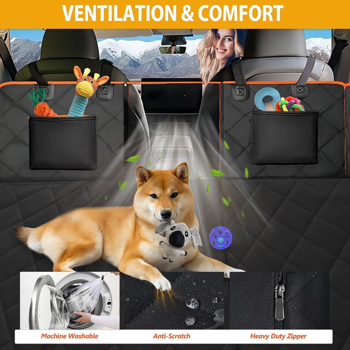 Back Seat Extender for Dogs-Large Space, Dog Car Seat Cover Hard Bottom Holds 420lbs, Sturdy Backseat Extender for Dogs,Upgraded Waterproof Pet Car Bed Dog Hammock for Car, SUV,Truck, Black