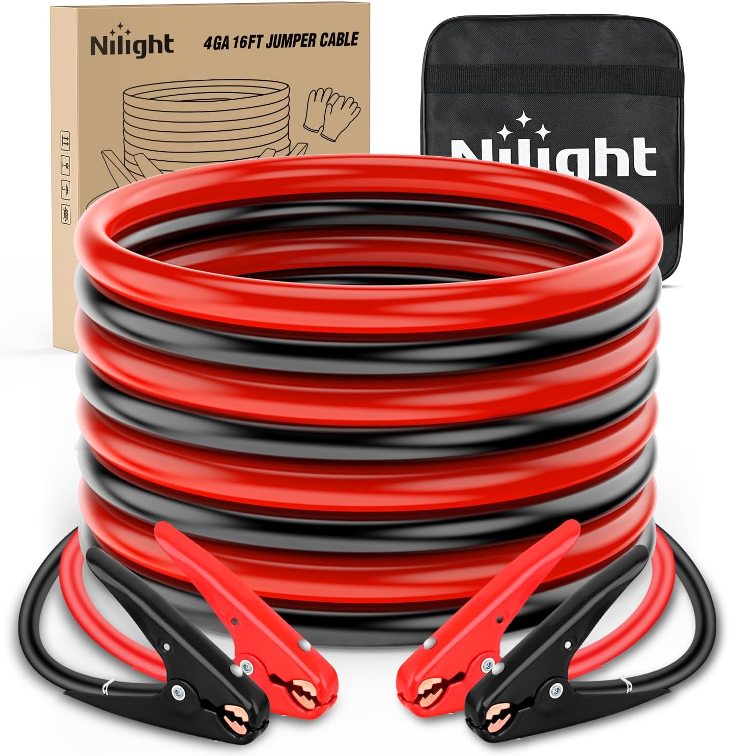 Nilight Jumper Cables for Car Battery 8 Gauge 12 FT Booster Cable Heavy Duty 250 A CCA with Carrying Bag Jump Start Emergency Kit Pickup Vans SUV Sedan Motorcycle