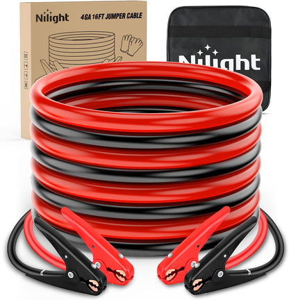 Nilight Jumper Cables for Car Battery 8 Gauge 12 FT Booster Cable Heavy Duty 250 A CCA with Carrying Bag Jump Start Emergency Kit Pickup Vans SUV Sedan Motorcycle