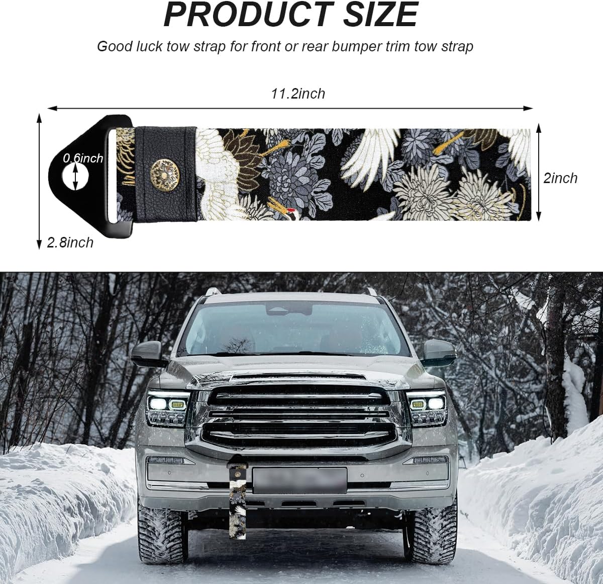 Racing Tow Strap, Stylish JDM Car Bumper Tow Strap Trailer Hook Belt for Decoration, Heavy Duty Nylon Traction Rope Universal Fit for Front or Rear Front Bumper (Black)