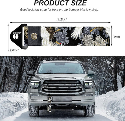 Racing Tow Strap, Stylish JDM Car Bumper Tow Strap Trailer Hook Belt for Decoration, Heavy Duty Nylon Traction Rope Universal Fit for Front or Rear Front Bumper (Black)